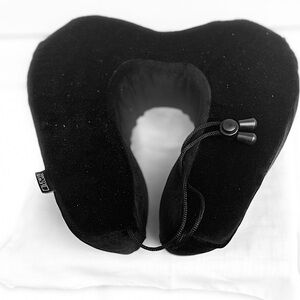 Lewis and Clark, black airplane neck pillow, foam stuffed, side zipper